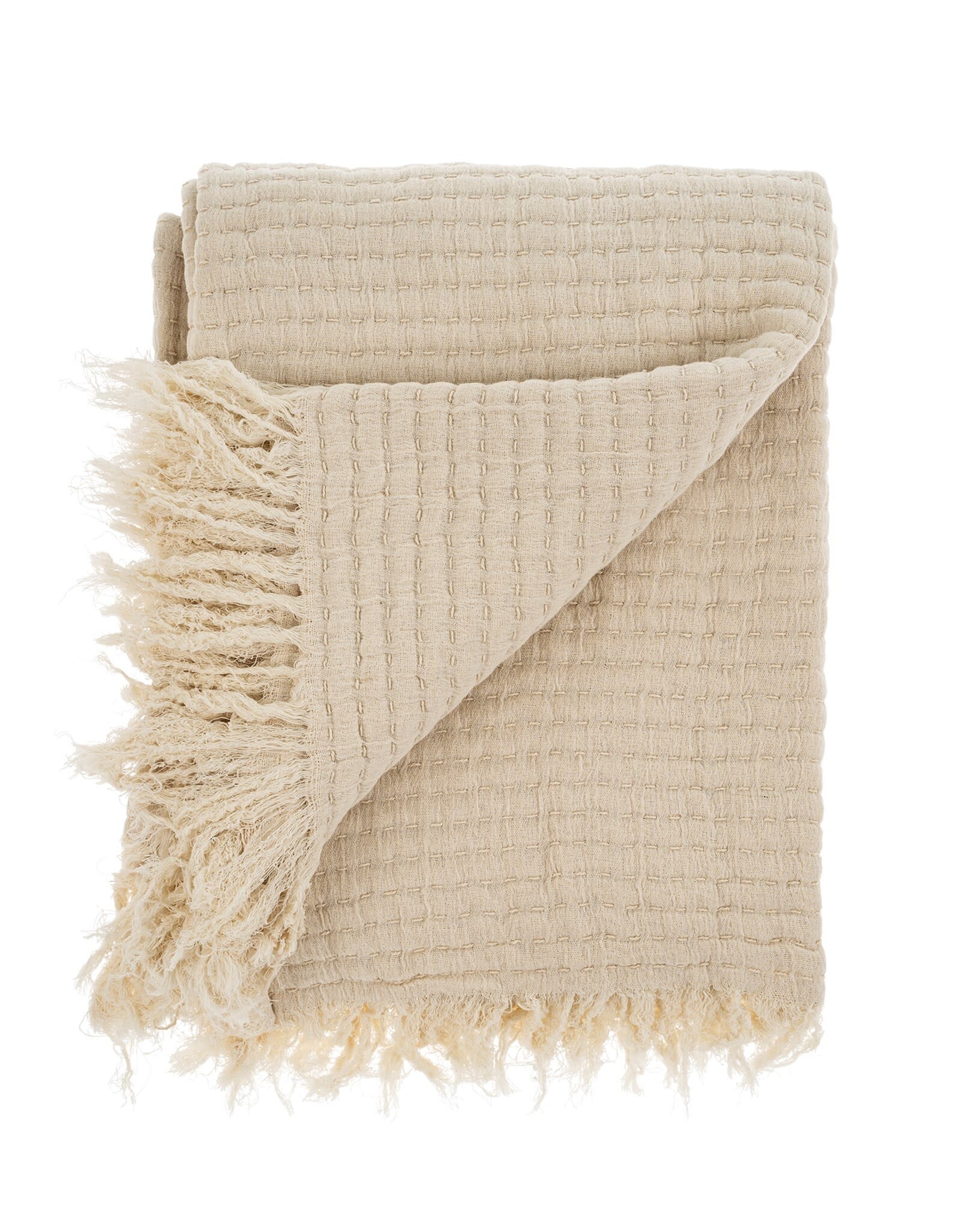 Kantha-Stitch Throw Blanket Cream