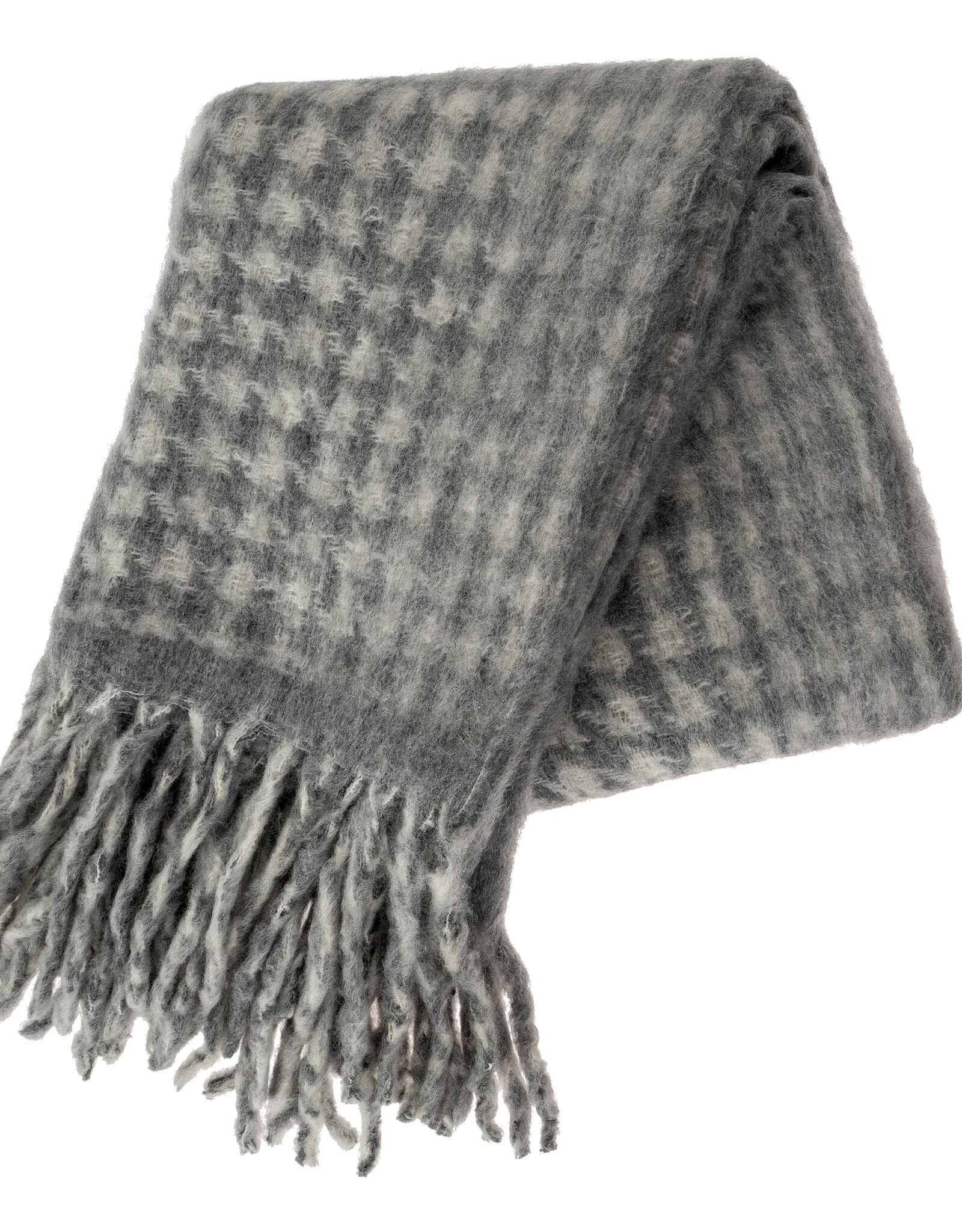 Houndstooth Wool Blend Throw, Grey