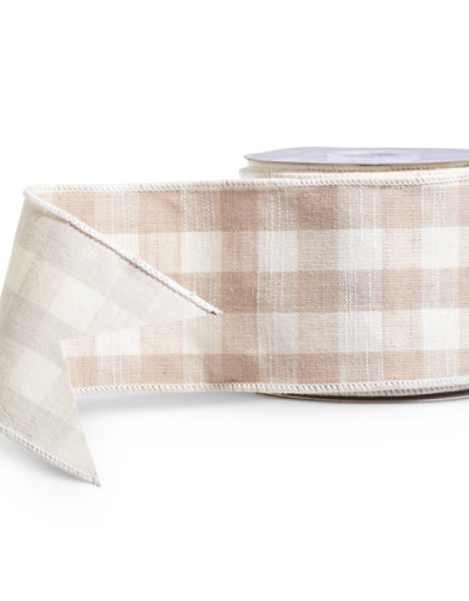 4" X 10 Yds Beige Gingham Ribbon