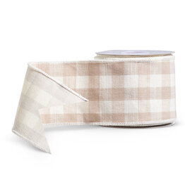 4" X 10 Yds Beige Gingham Ribbon