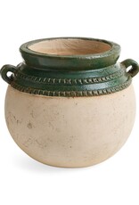 Round Terracotta Vase w/ Handles, Green
