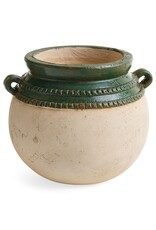 Round Terracotta Vase w/ Handles, Green
