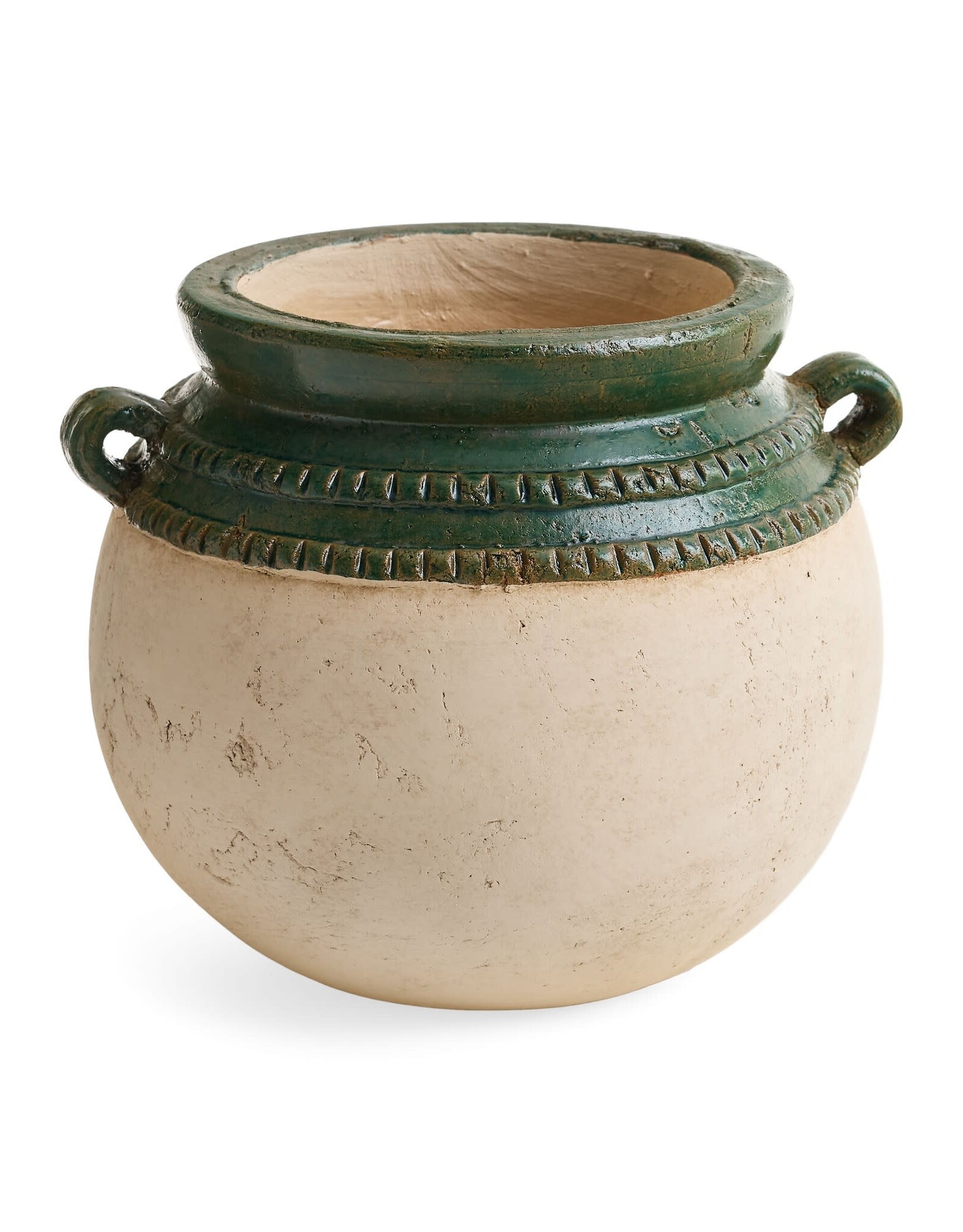 Round Terracotta Vase w/ Handles, Green