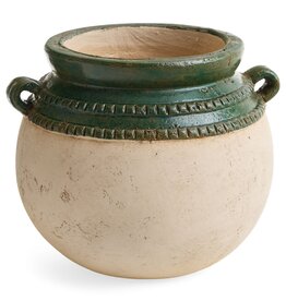 Round Terracotta Vase w/ Handles, Green
