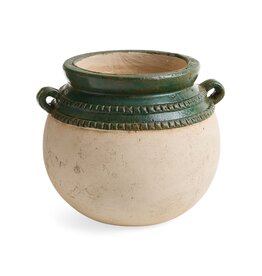 Round Terracotta Vase w/ Handles, Green