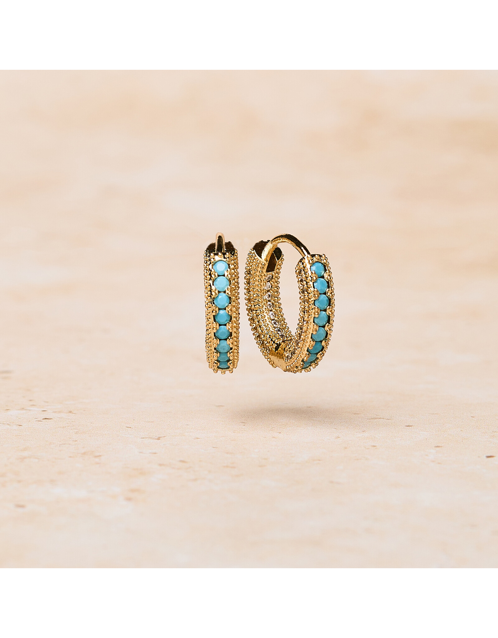 Turquoise Stone Pearls and Cubic Zirconia Hoops