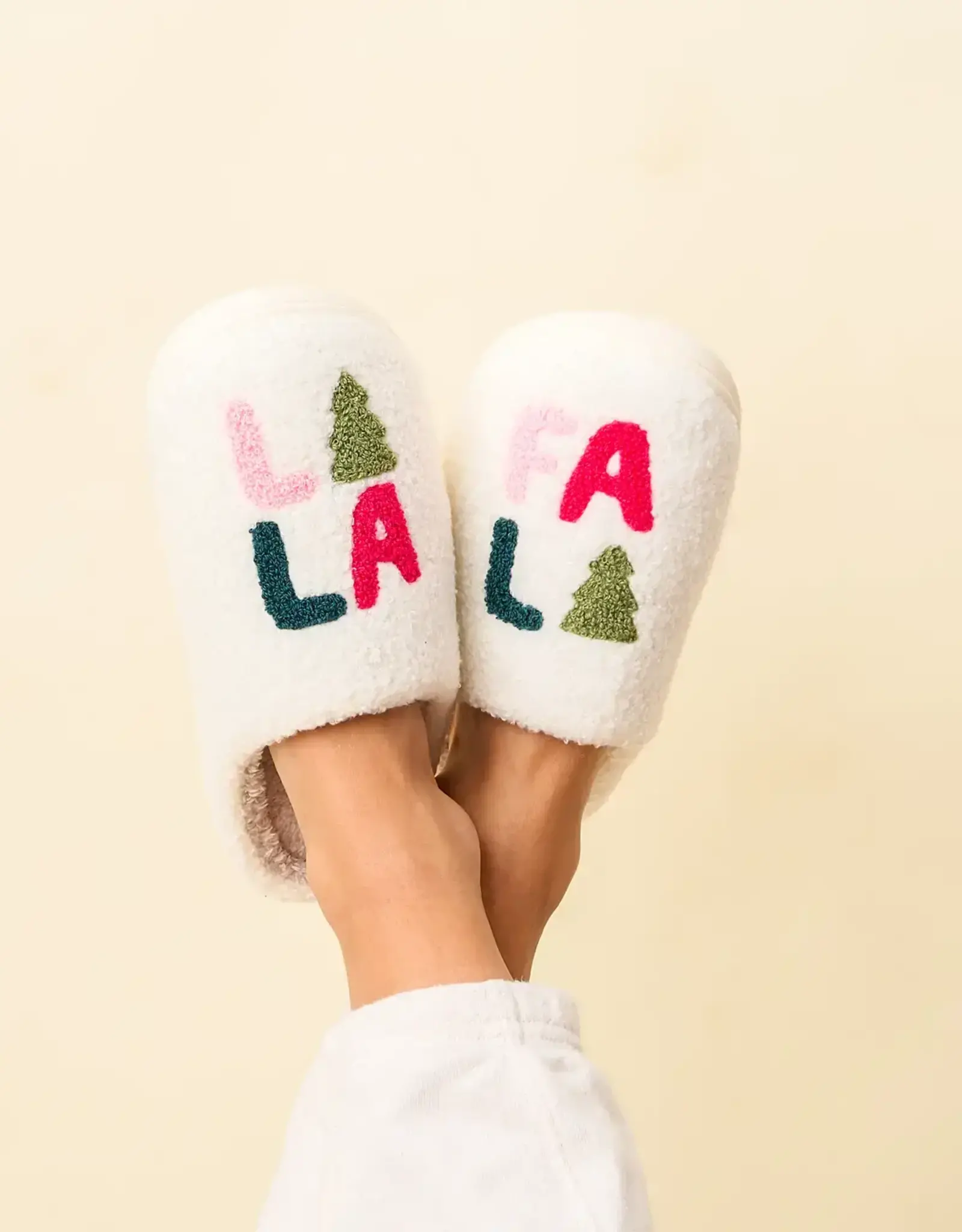 Fuzzy Holiday Slippers - Fa La La