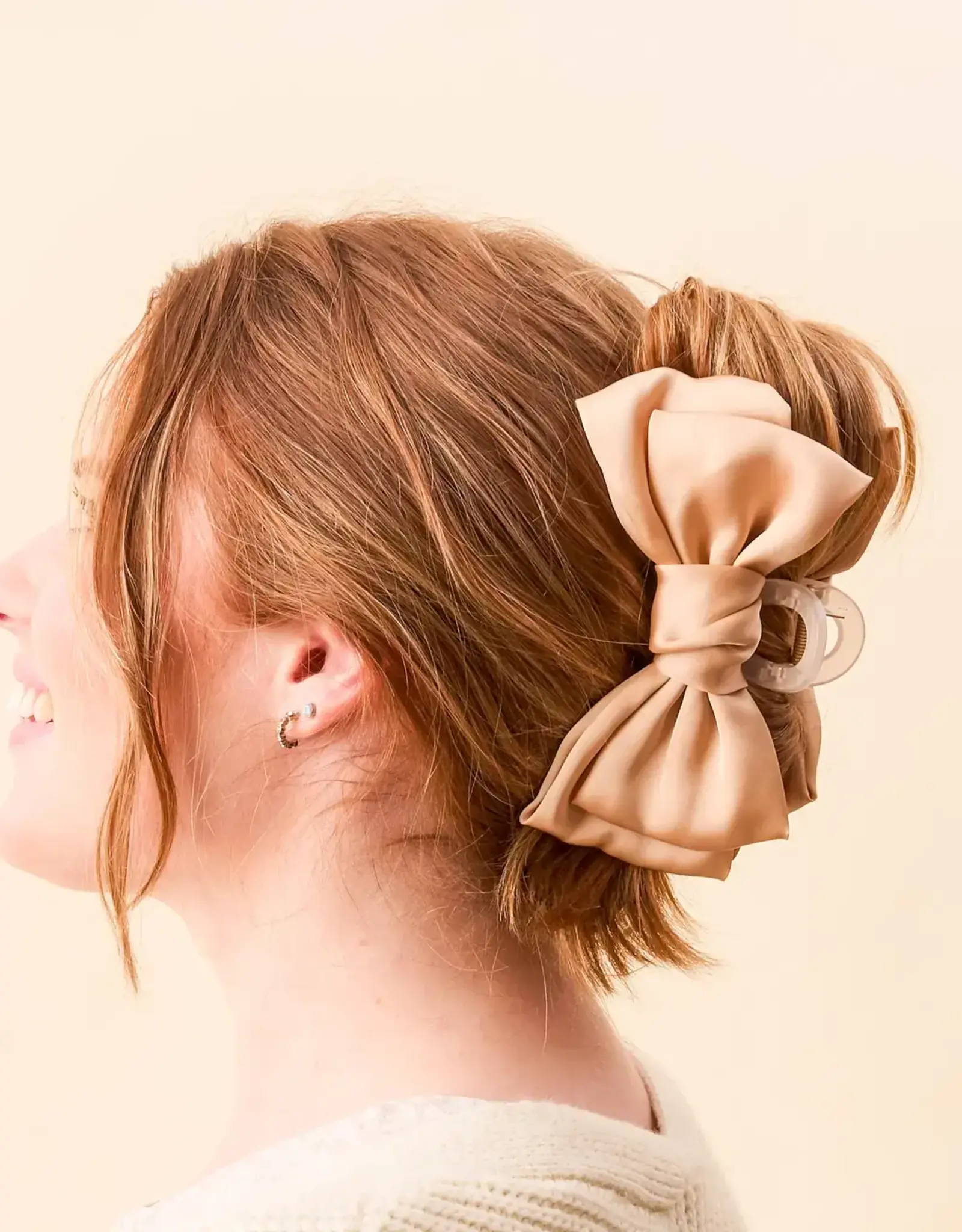 Satin Bow Claw Clip- Beige