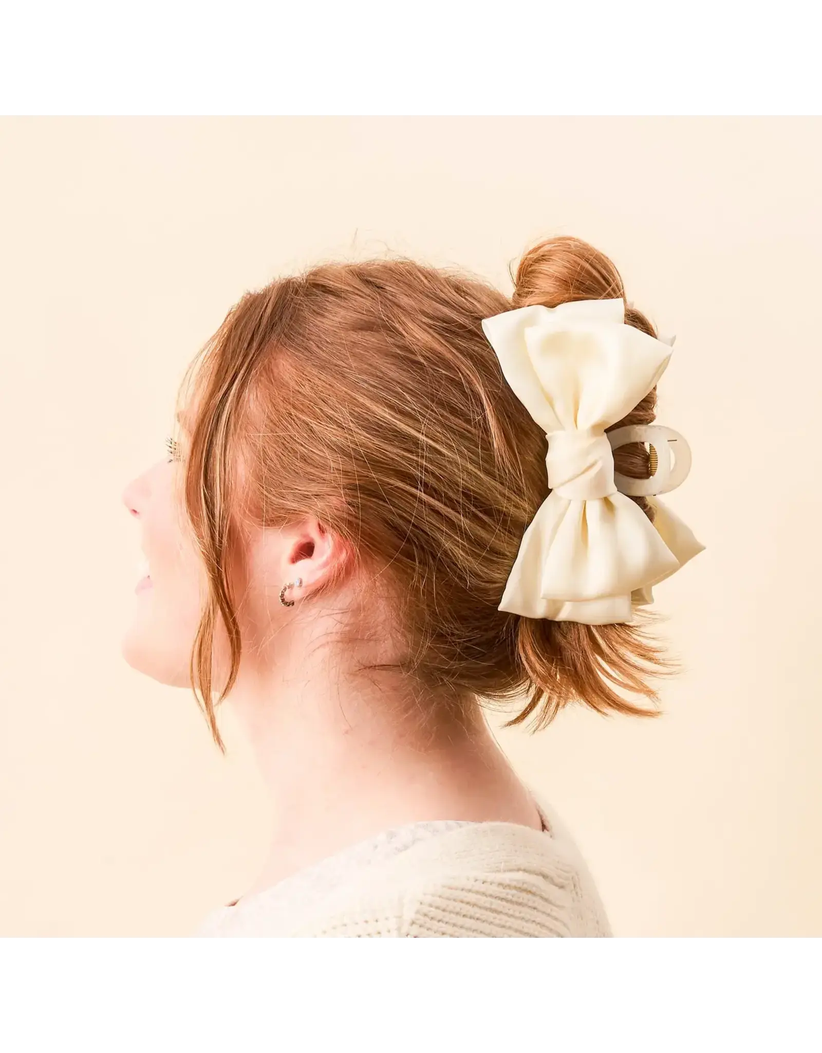 Satin Bow Claw Clip- Cream