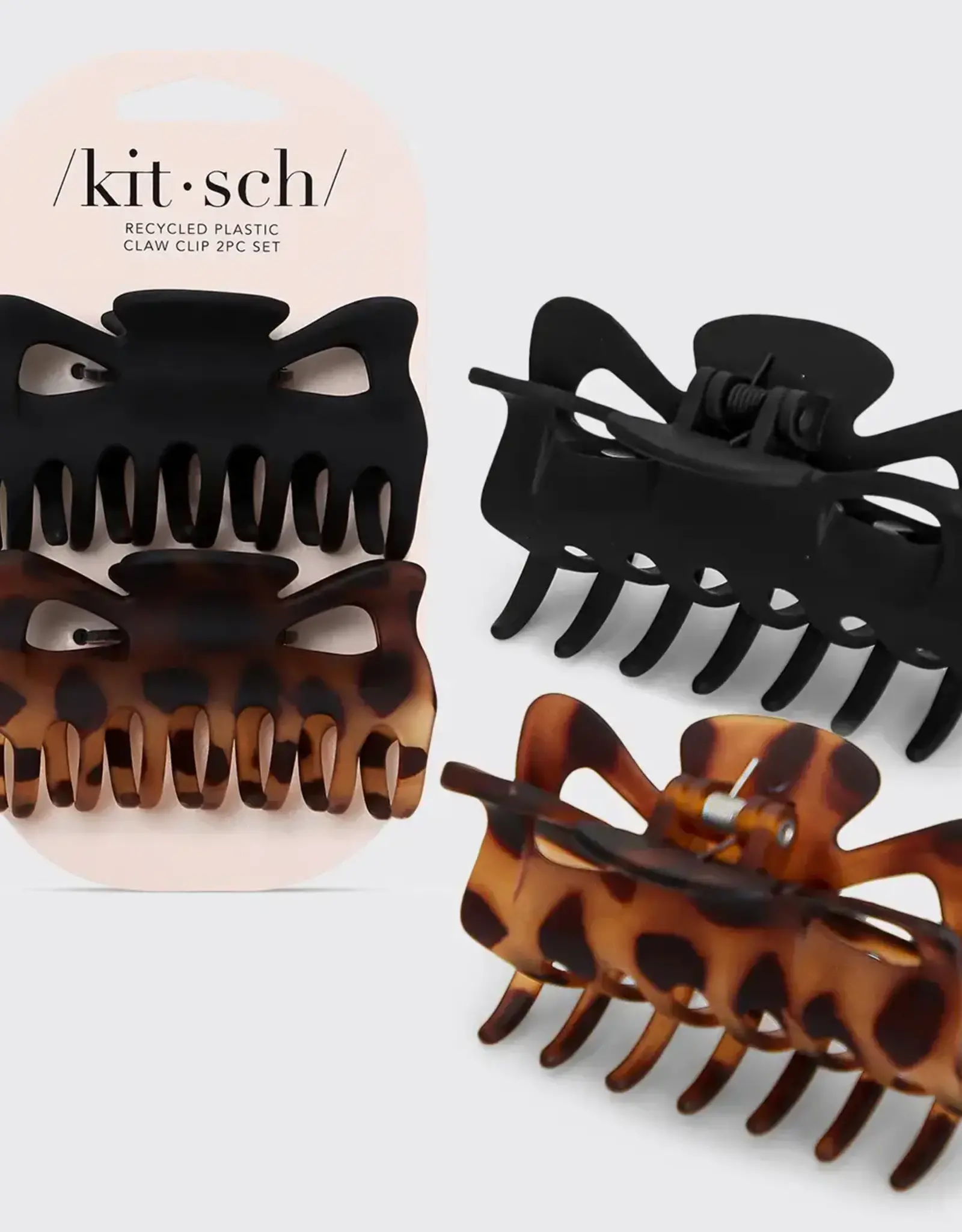 Recycled Plastic Large Claw Clip 2pc Set - Black & Tort