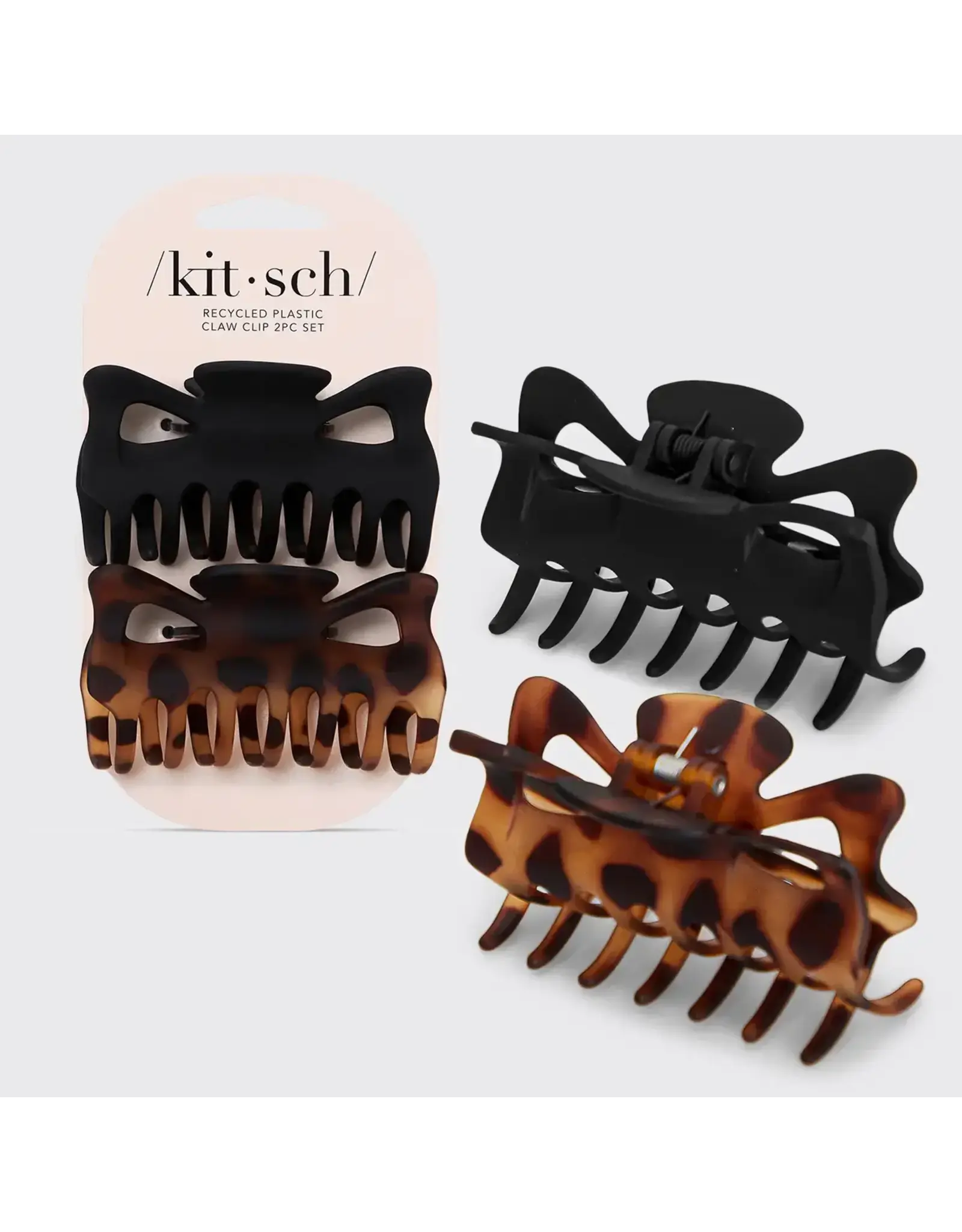Recycled Plastic Large Claw Clip 2pc Set - Black & Tort