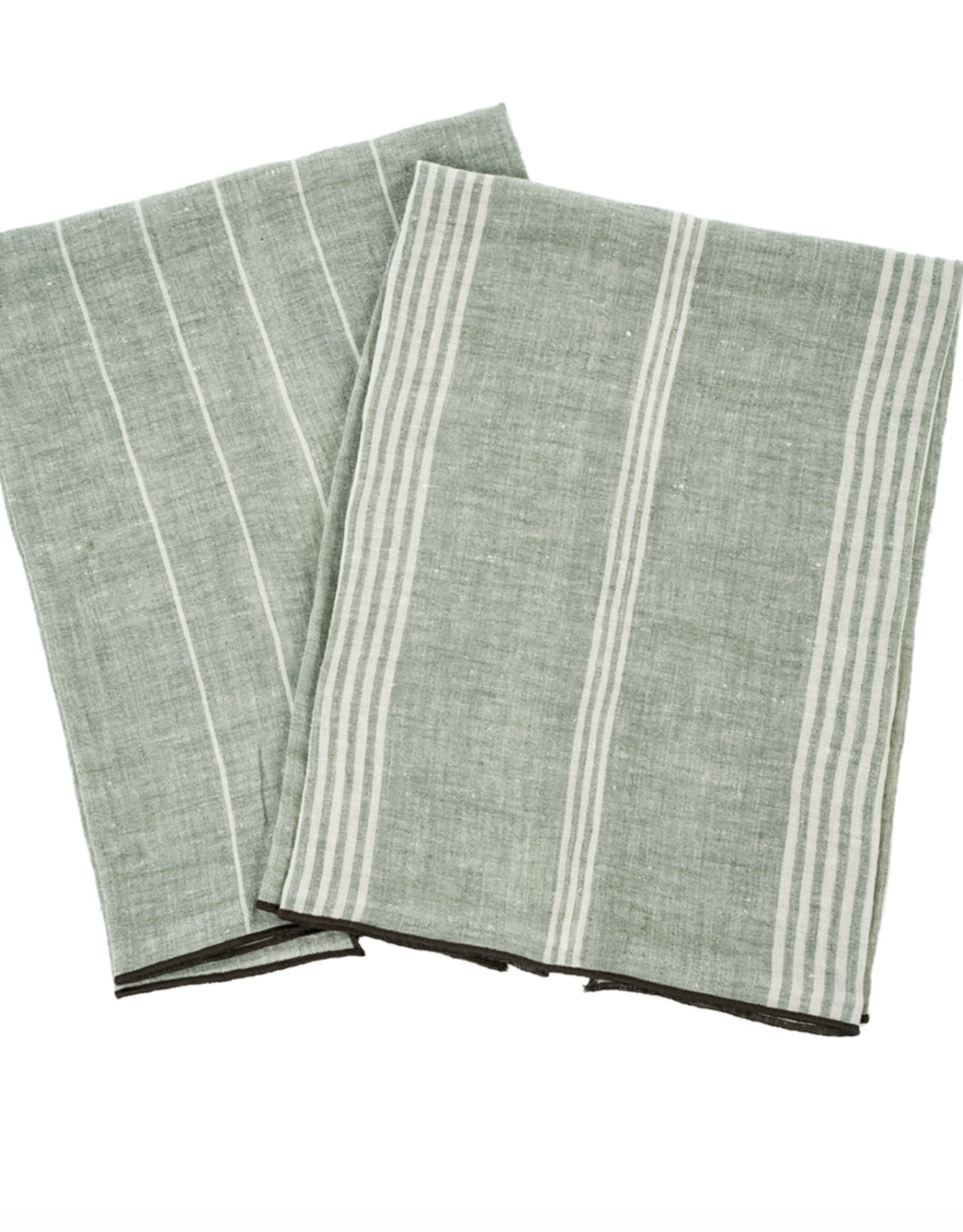 Pinstripe Linen Tea Towels S/2 - Green