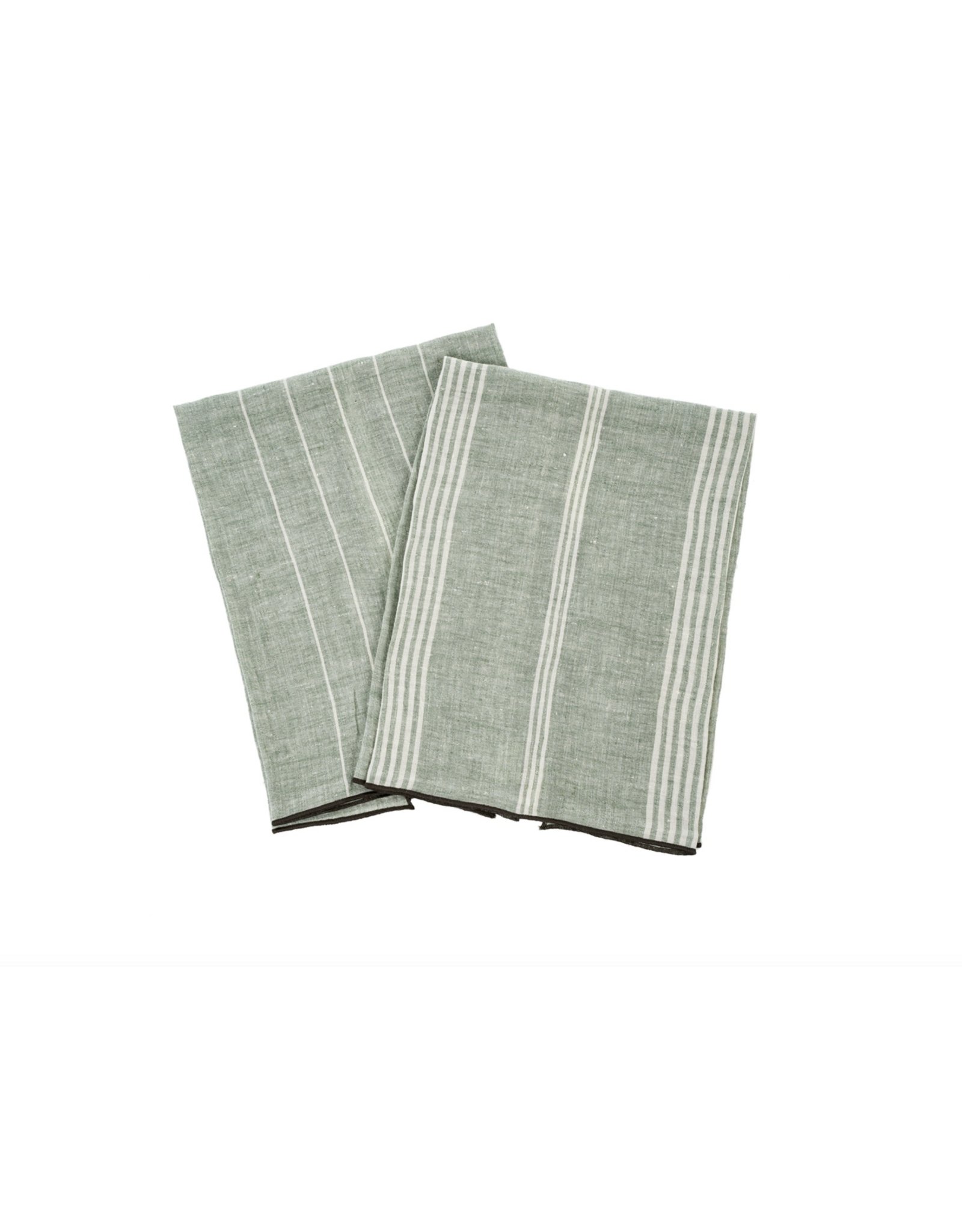 Pinstripe Linen Tea Towels S/2 - Green