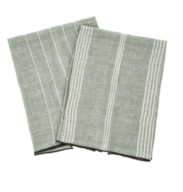 Pinstripe Linen Tea Towels S/2 - Green