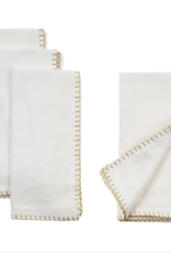 Gold Blanket Stitch Napkins S/4, White