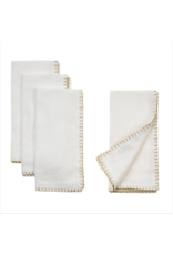 Gold Blanket Stitch Napkins S/4, White