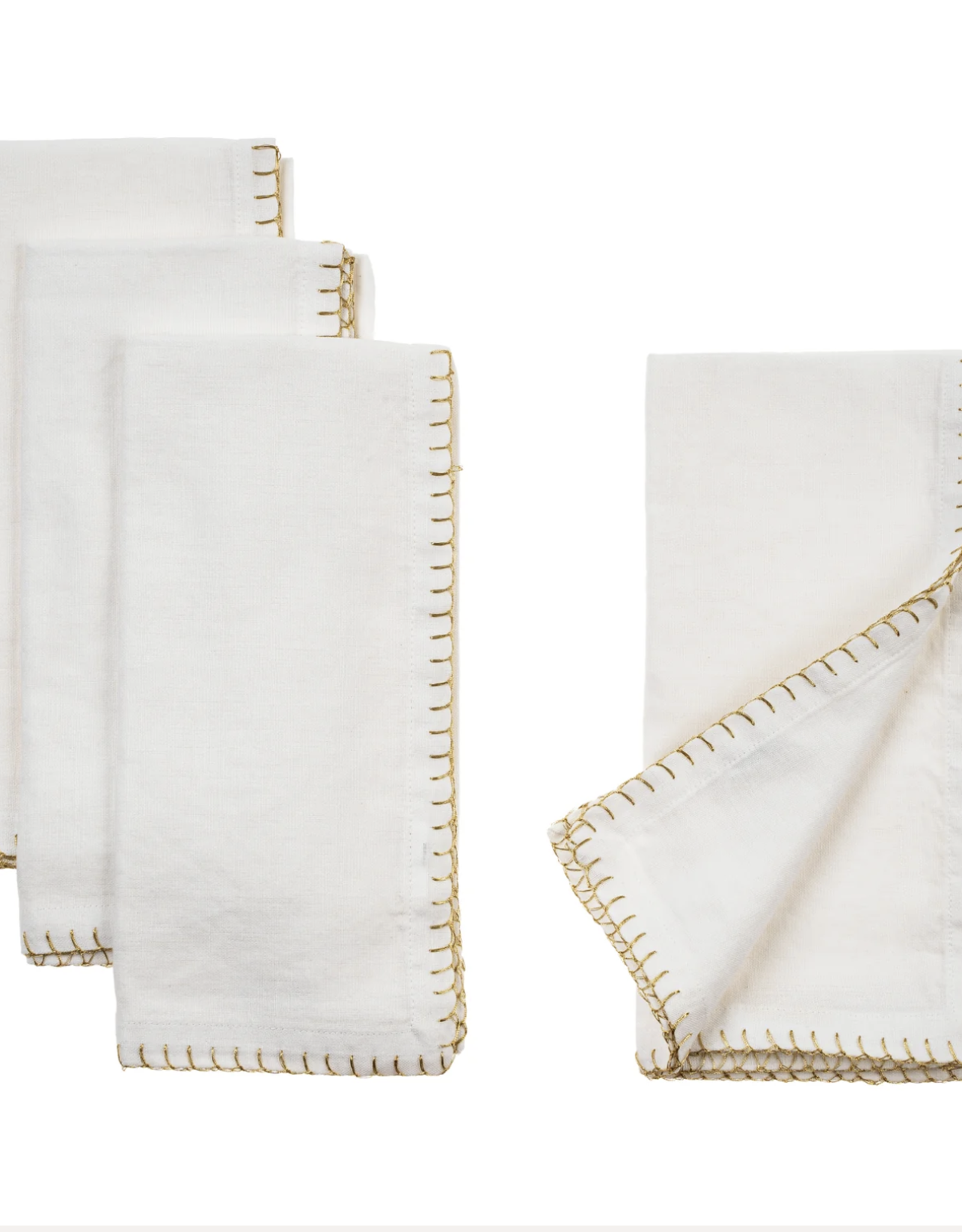 Gold Blanket Stitch Napkins S/4, White