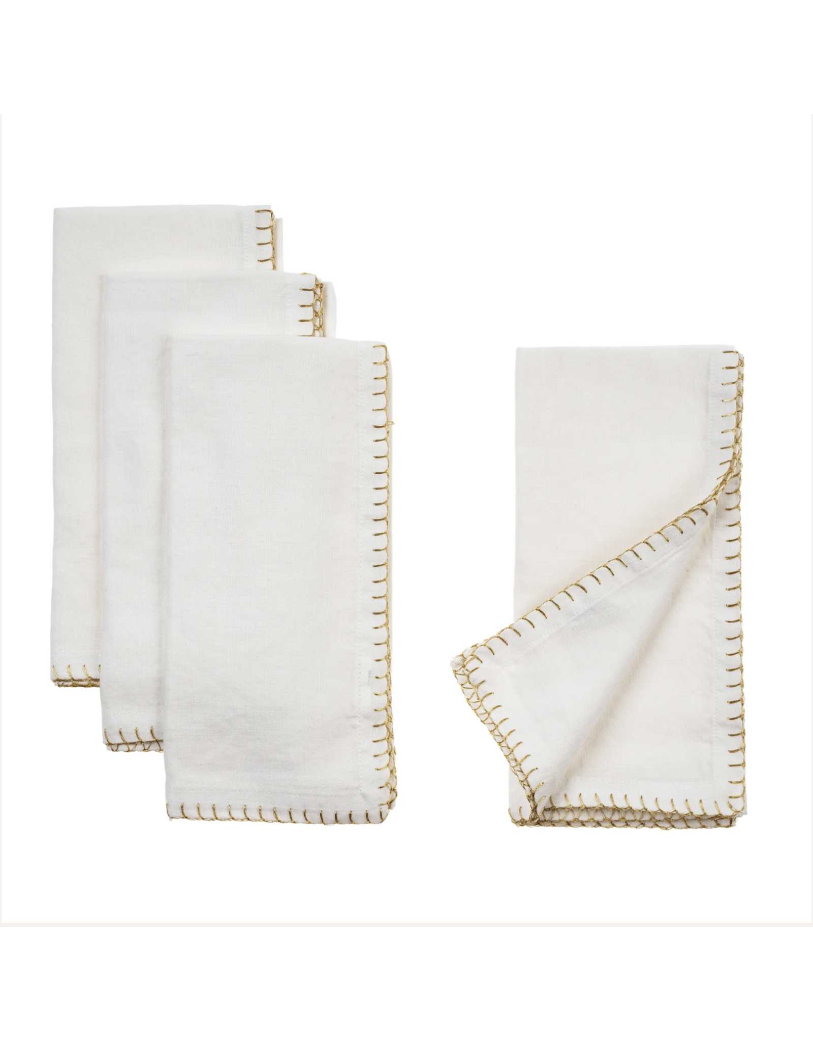 Gold Blanket Stitch Napkins S/4, White