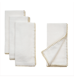 Gold Blanket Stitch Napkins S/4, White