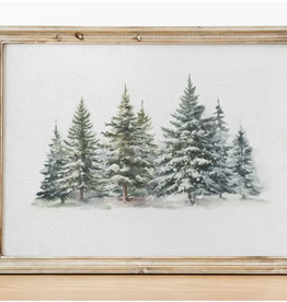 Evergreen Forest Art Print 8x10, Oak Frame