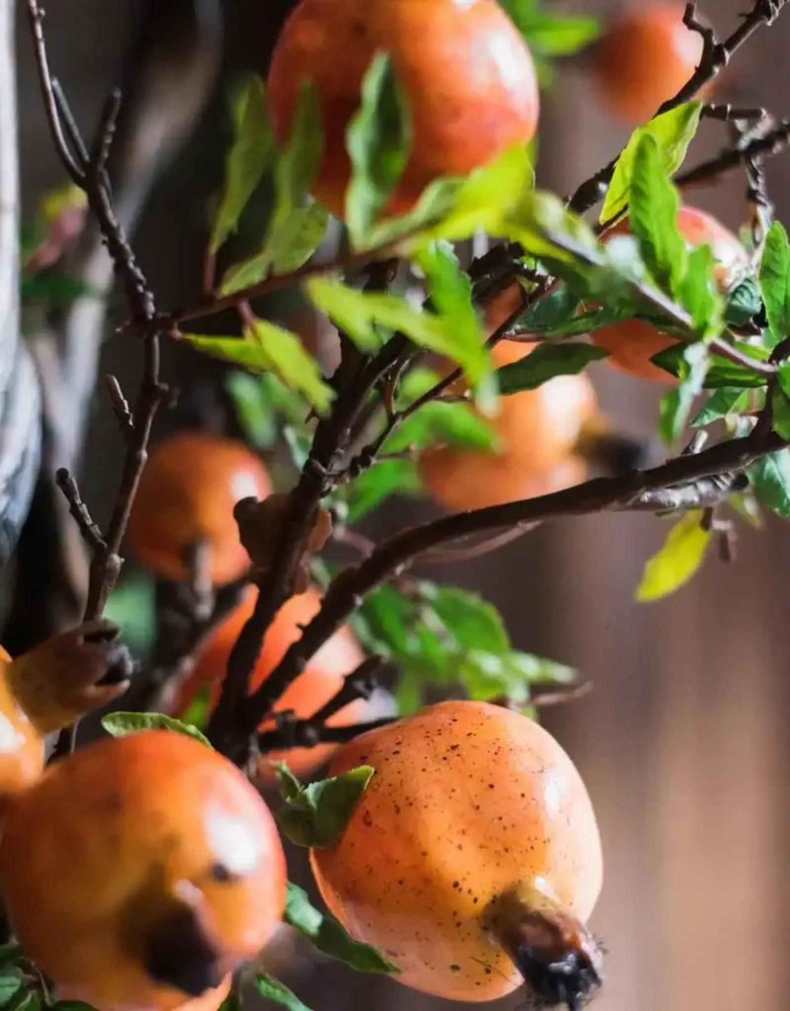 Artificial Fruit Yellow Orange Pomegranate Fruit Stem 36"