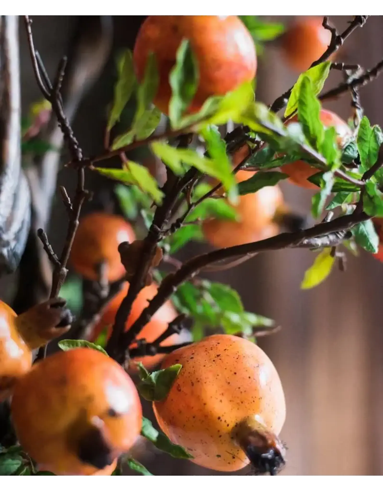 Artificial Fruit Yellow Orange Pomegranate Fruit Stem 36"
