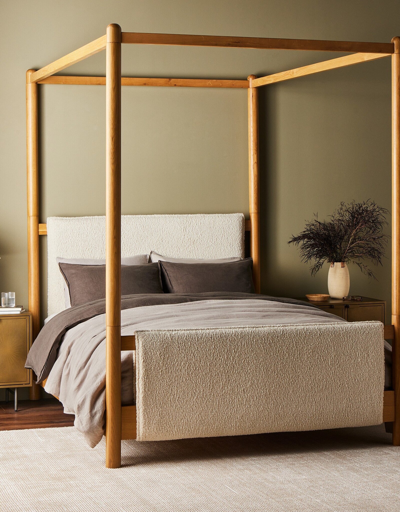 Bowen Canopy Bed in Sheepskin Natural