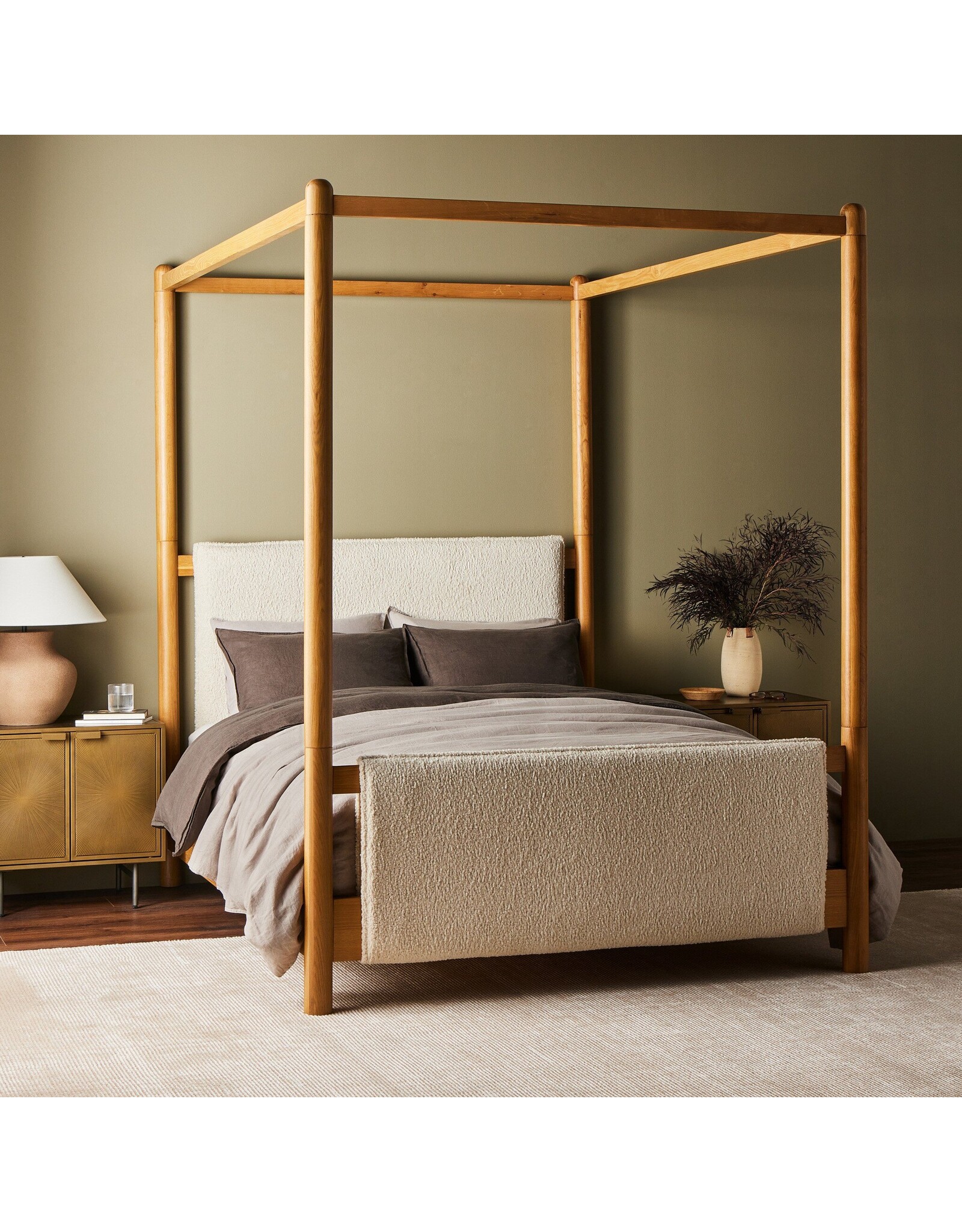 Bowen Canopy Bed in Sheepskin Natural