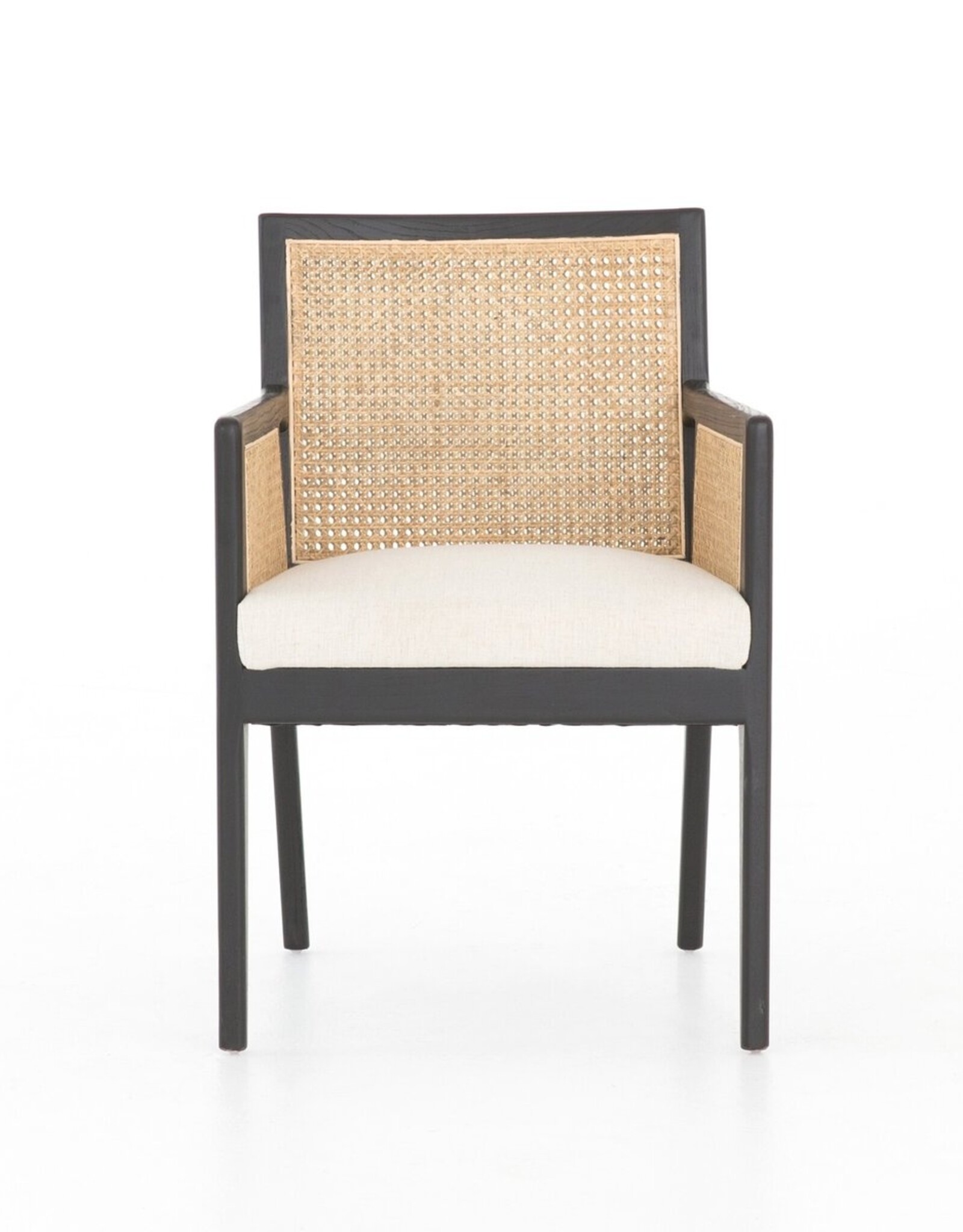 Antonia Cane Dining Armchair Brushed Ebony w/ Saville Flax