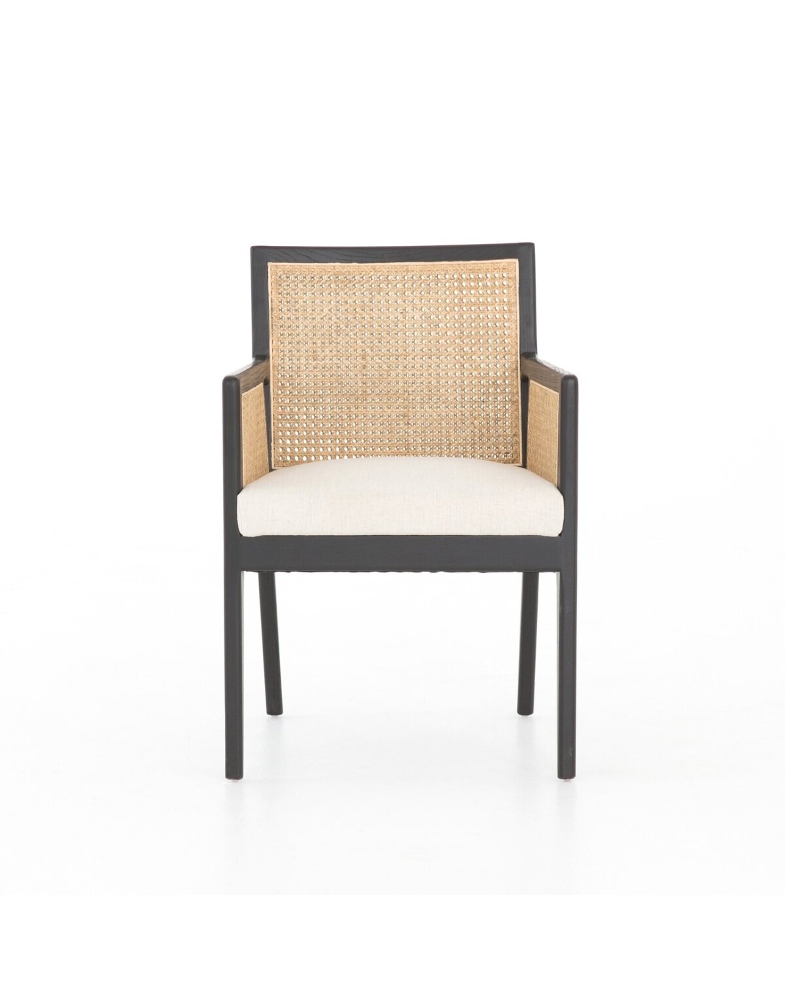 Antonia Cane Dining Armchair Brushed Ebony w/ Saville Flax