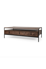 Glenn Rectangular Wood & Black Coffee Table - D30"xW55.5"xH17"