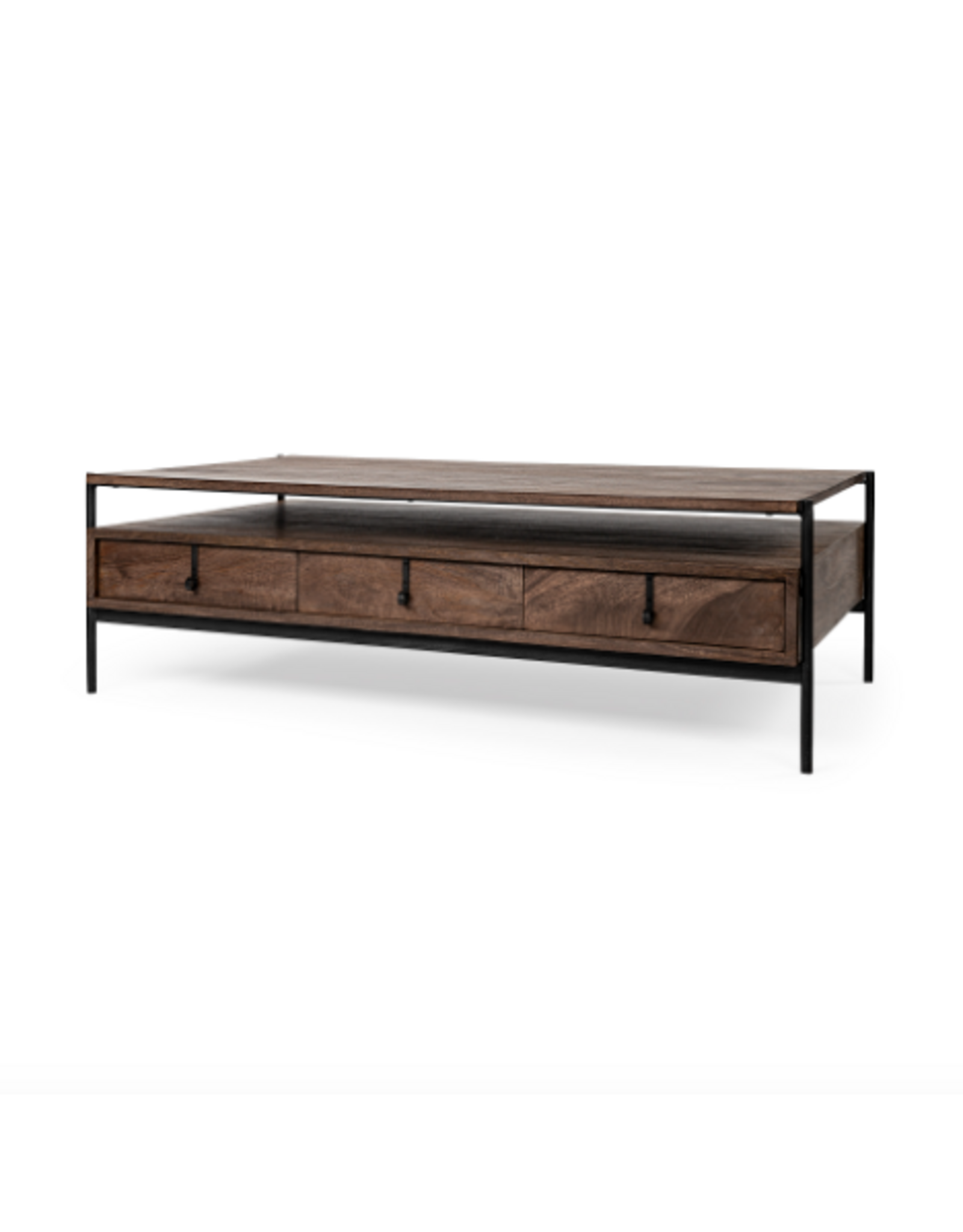 Glenn Rectangular Wood & Black Coffee Table - D30"xW55.5"xH17"