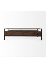 Glenn Rectangular Wood & Black Coffee Table - D30"xW55.5"xH17"