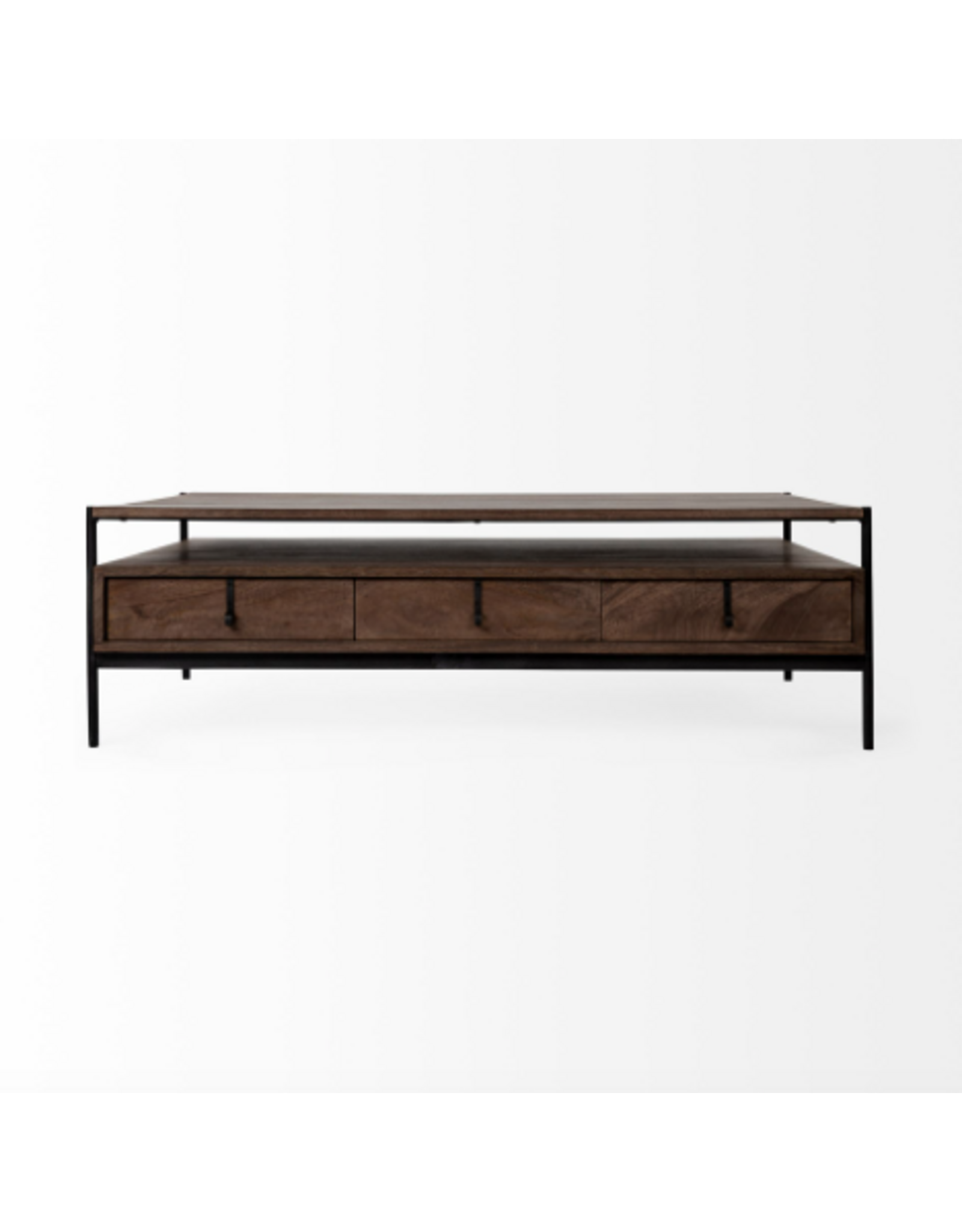 Glenn Rectangular Wood & Black Coffee Table - D30"xW55.5"xH17"
