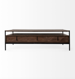 Glenn Rectangular Wood & Black Coffee Table - D30"xW55.5"xH17"