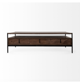 Glenn Rectangular Wood & Black Coffee Table - D30"xW55.5"xH17"