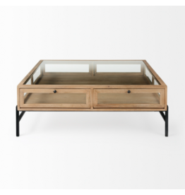 Arelius Square Display Coffee Table in Light Brown