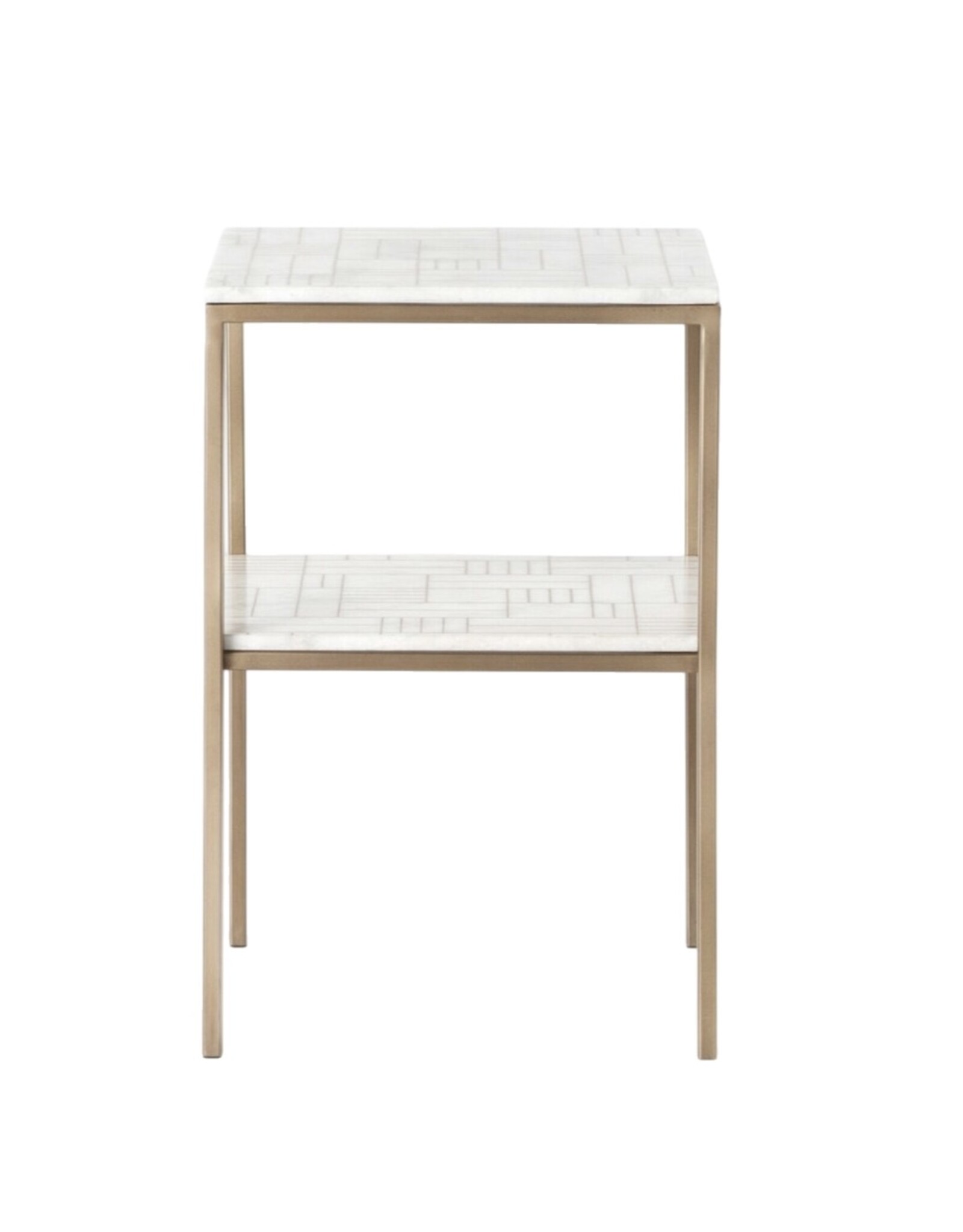 Piet Printed Marble Nightstand in Antique Brass