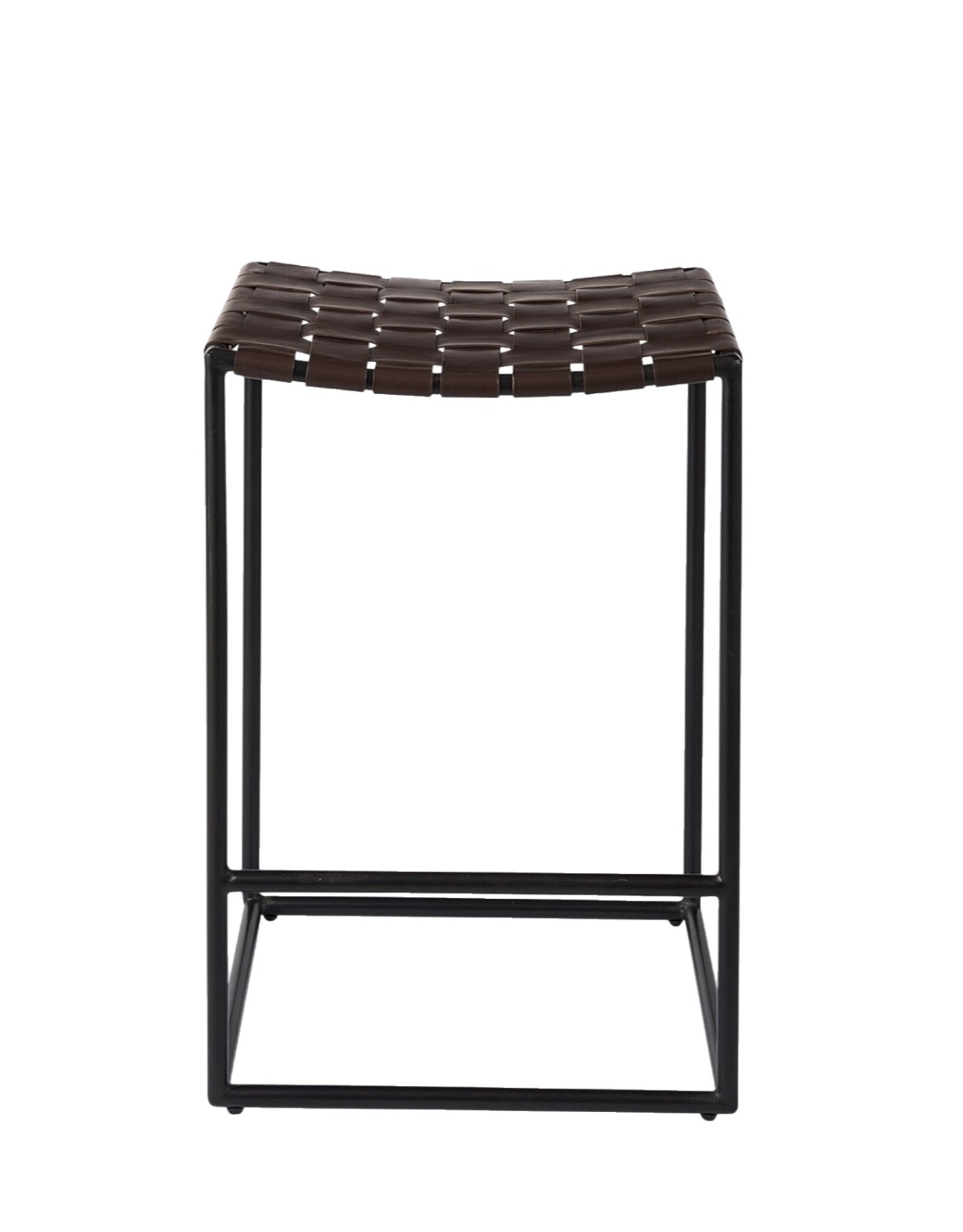 Clarissa Woven Brown Leather Counter Stool