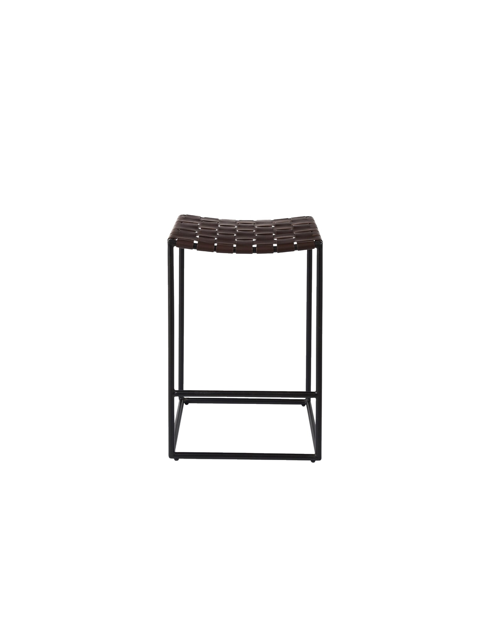 Clarissa Woven Brown Leather Counter Stool