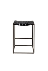 Clarissa Woven Black Leather Counter Stool