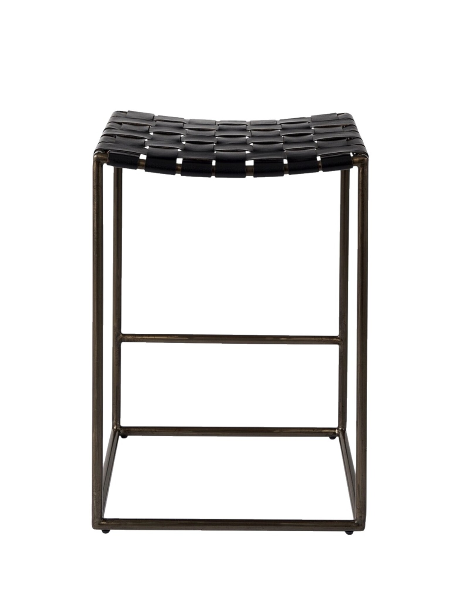 Clarissa Woven Black Leather Counter Stool