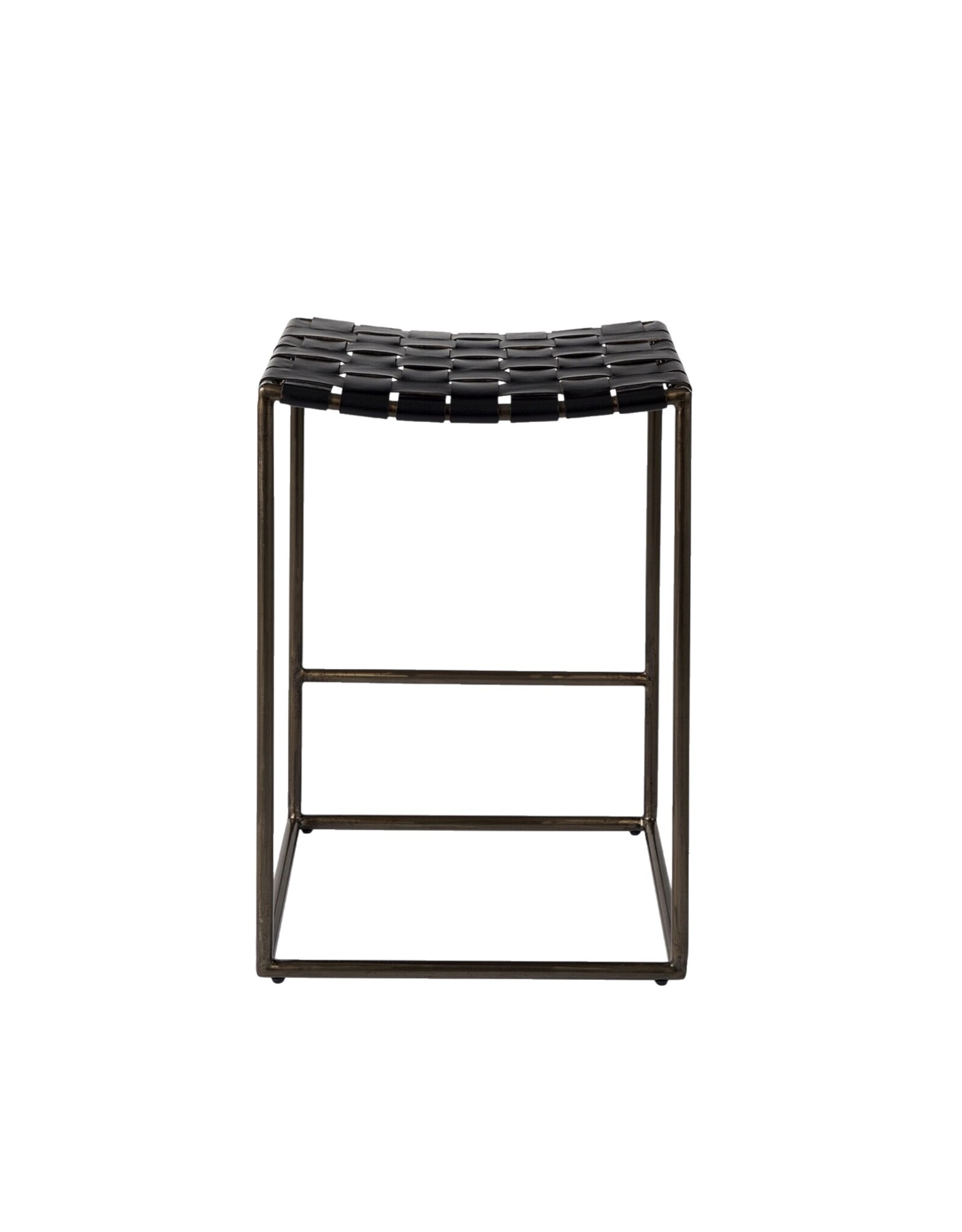 Clarissa Woven Black Leather Counter Stool