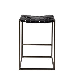 Clarissa Woven Black Leather Counter Stool