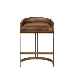 Hollyfield Brown Leather & Gold Counter Stool