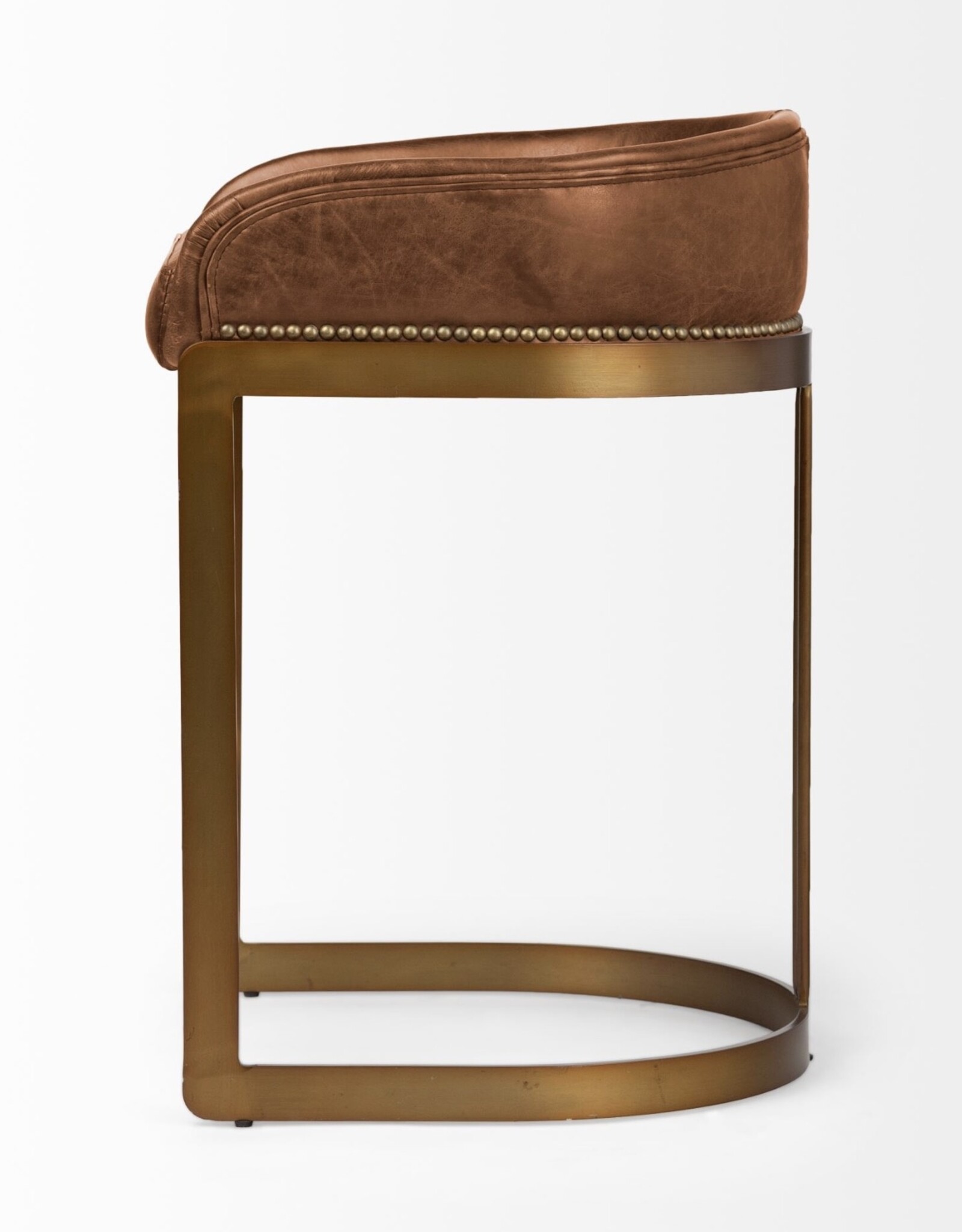 Hollyfield Brown Leather & Gold Counter Stool