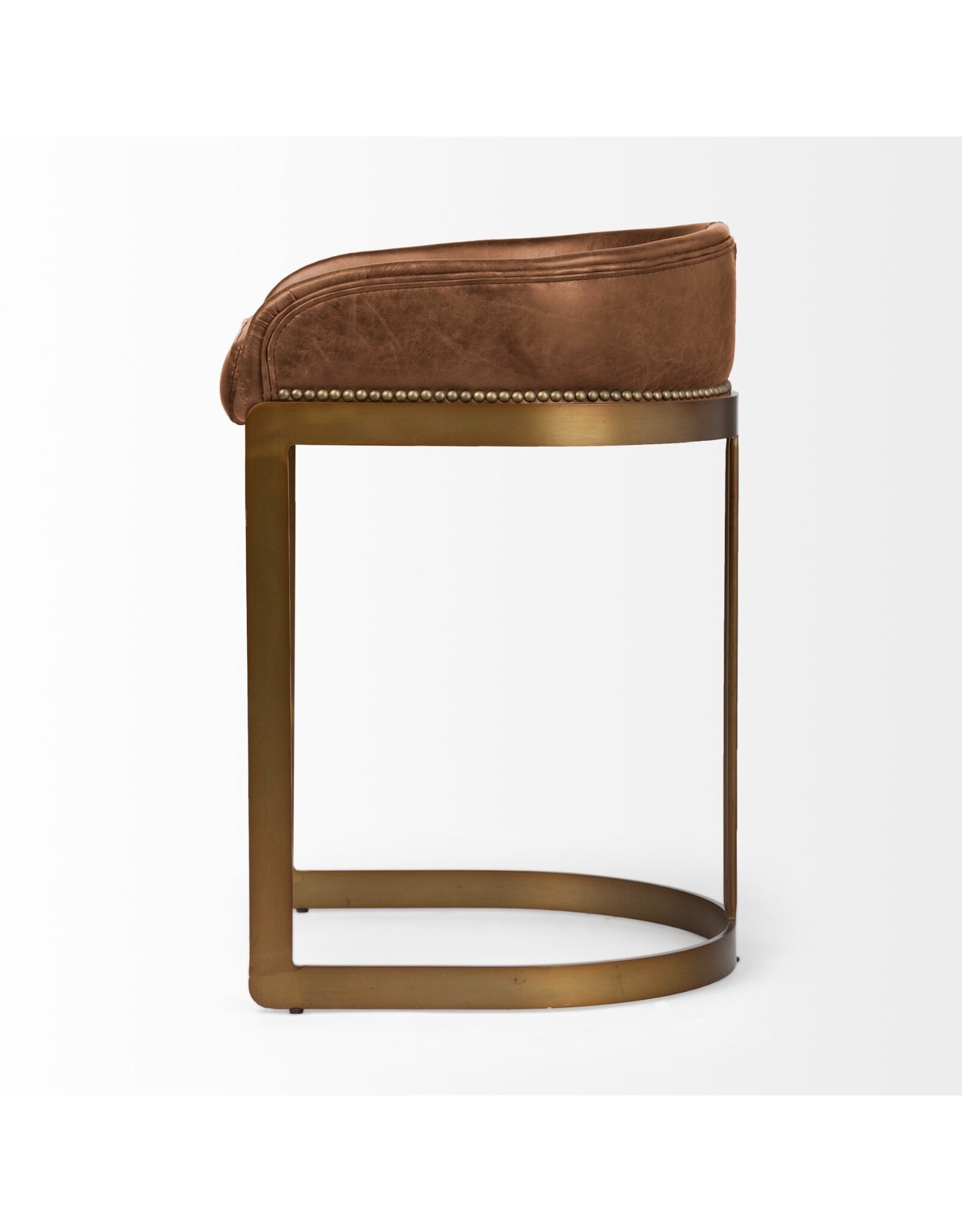 Hollyfield Brown Leather & Gold Counter Stool