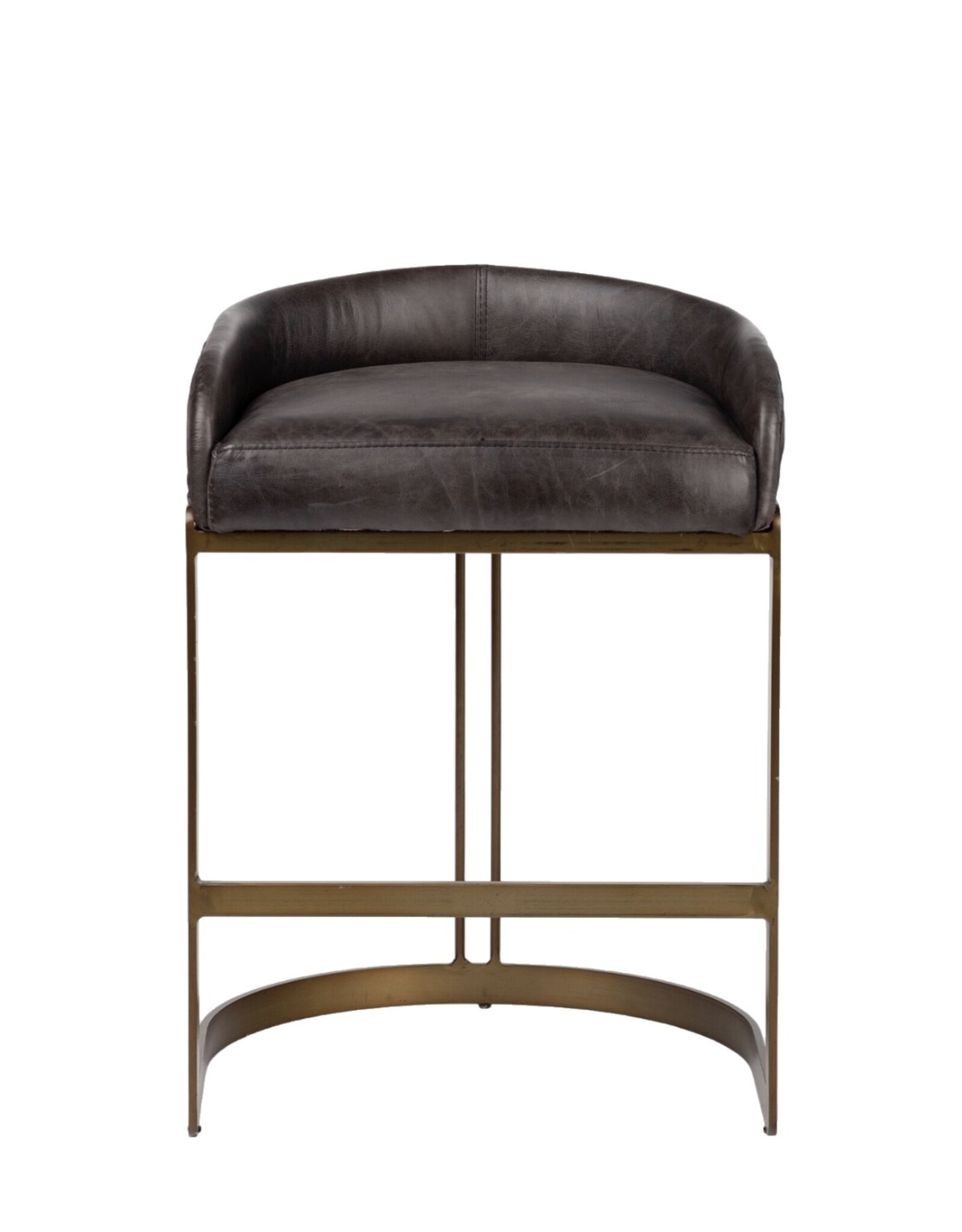 Hollyfield Black Leather & Gold Counter Stool