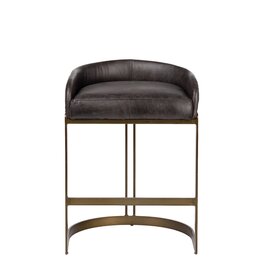 Hollyfield Black Leather & Gold Counter Stool