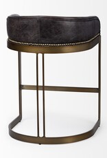 Hollyfield Black Leather & Gold Counter Stool